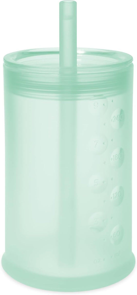 Olababy Clear View Silicone Training Cup with Straw Lid | Toddler Sippy Trainer 12mo+ | Unbreakable Water Drinking Cups for Kids 2yr+ | Baby Led Weaning & Feeding Supplies (Mint, 9 oz)