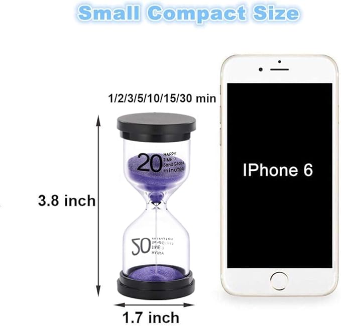 SuLiao 20 Minute Sand Timer Hourglass：Colorful Small Purple Sand Clock 20Min, Plastic Sandglass for Kids, Games, Decorative, Classroom, Kitchen, Toothbrush Timer