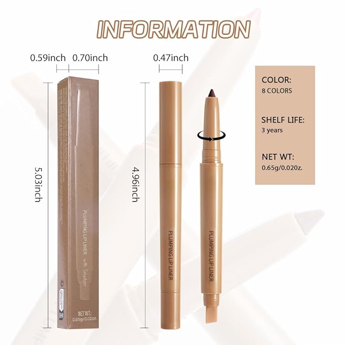 Matte Lip Liner Pencil, Long-Lasting Creamy Formula with Silicone Smudger, Waterproof Non-Staining Crayon for Lip Contouring, Plump Define Sculpting 08#