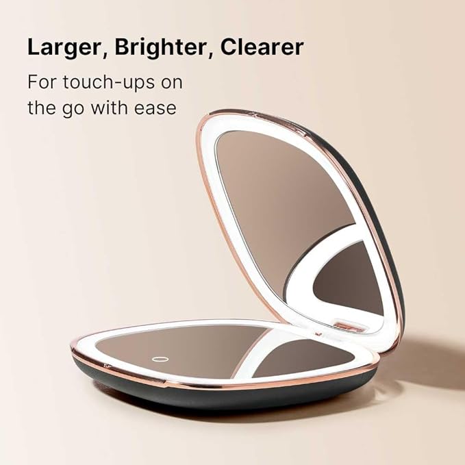 Fancii Mila 2 Compact Magnifying Makeup Mirror with LED Light, Rechargeable, 10x /1x Magnification, Tru-Glow Lighting System, Vegan Leather, Small Travel Mirror for Purses (Midnight Majesty)