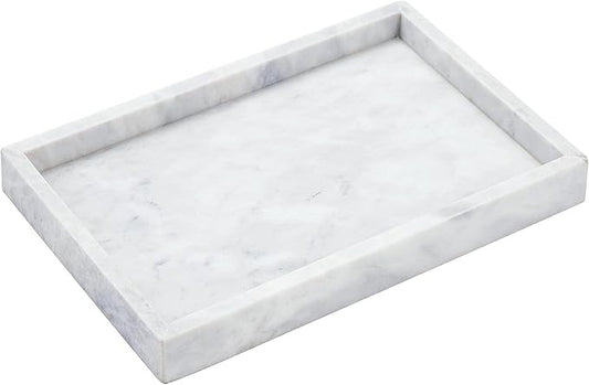 Natural White Marble Tray for Bathroom | Kitchen | Vanity | Desktop, Stone Organizer for Coffee Table, Dresser, Nightstand, Candles, Soap, Towel, Plant, Jewelry (12" x 8"), Rectangular