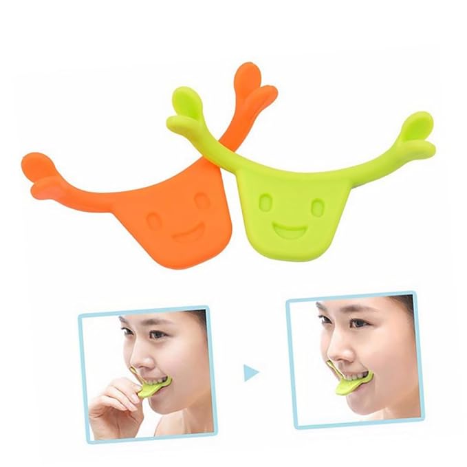 2pcs Smile Trainer Mouth Exerciser Edible Silicone for Facial Muscle Stretching and Lifting Smile Line Enhancer and Jawline Toning Green Orange