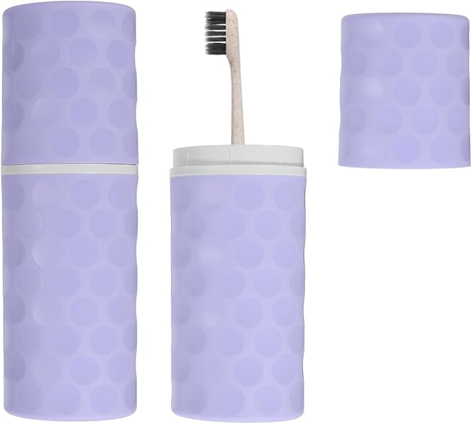 uxcell 2Pcs Travel Toothbrush Case, 8.1x2.8x2 Portable Travel Toothbrush Holder with Dot, Plastic Toothpaste Container for Bathroom, Gym, Business Trip, Camping, Purple