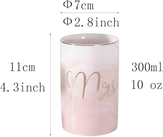 Marble ceramic mug, creative ceramic toothbrush holder, simple couple mouthwash cup. (Pink & A)