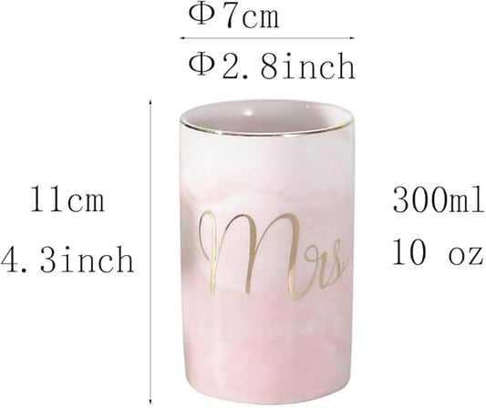Marble ceramic mug, creative ceramic toothbrush holder, simple couple mouthwash cup. (Pink & A)