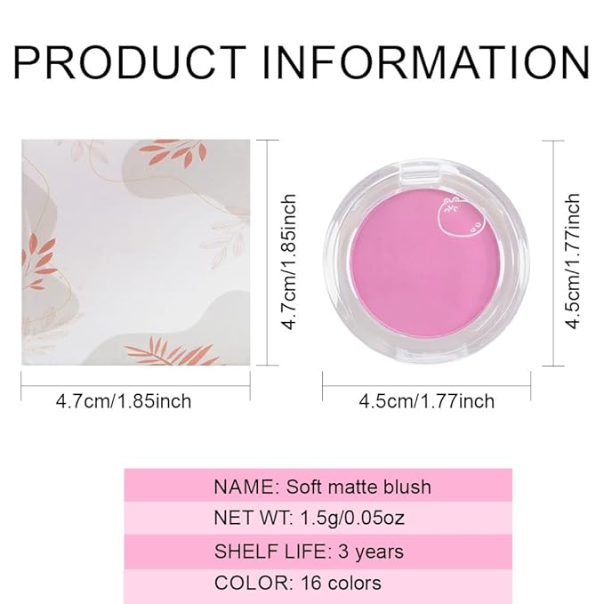 Matte Powder Blush for Cheeks – Long Lasting Natural Face Blusher Makeup, Lightweight Blendable Cheek Color for Women, Vegan & Cruelty-Free – #01 Pale Pink