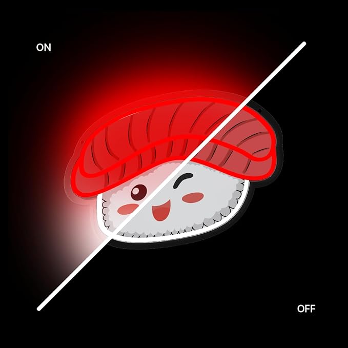 Sushi NEON Wall Sign, Cute Food LED Light, Wall Decor, Perfect for Holiday and Birthday Gift, Party Decor, Red White Sushi with Face for Kids Room, Bar, Restaurant
