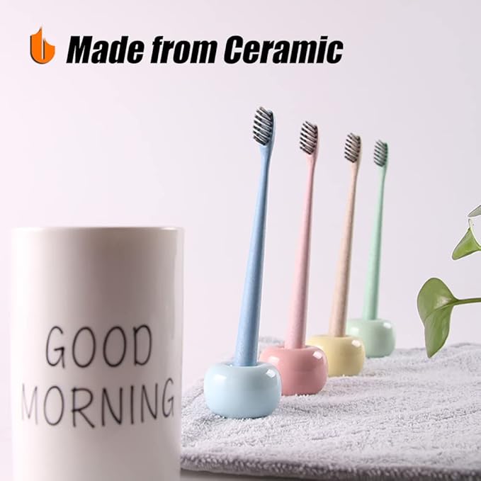 Urbanstrive Sleek Mini Ceramics Toothbrush Holder Stand for Bathroom Vanity Countertops (Green 1-Pack)