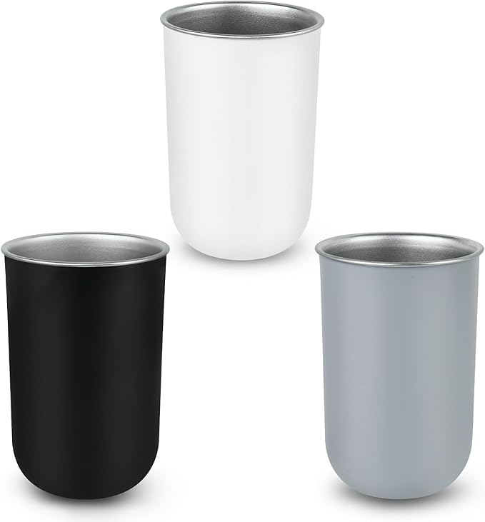3 PCS Toothbrush Cups 350ml Stainless Steel Bathroom Tumbler Mouthwash Cups Reusable Toothbrush Toothpaste Holder Bathroom Counter Organizer