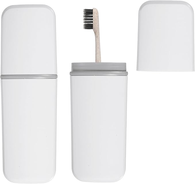 uxcell Travel Toothbrush Case, 7.9x2.7x1.4 Portable Travel Toothbrush Holder with Flat, Plastic Toothpaste Container for Bathroom, Gym, Business Trip, Camping, White