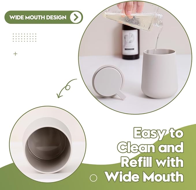 Matte Beige Bathroom Accessories 2 Piece Set Plastic Soap Dispenser and Toothbrush Holder for Modern Bathroom Decor