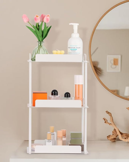 KATHY&BOB Bathroom Countertop Organizer, Make-up Desk Organization, Dressing Shelf Desktop Storage for Bathroom Cosmetic Dorm Kitchen Living Room, Multipurpose Cubicle Display Rack (White, 3 Tiers)