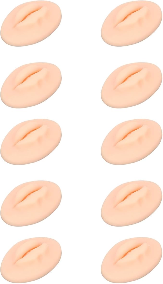 Diydeg 10pcs Practice Lips, Silicone Model Soft and Elastic Silicone Lips Fake Lips with Teeth Shape, Compact Size for Permanent Makeup Training (Light)