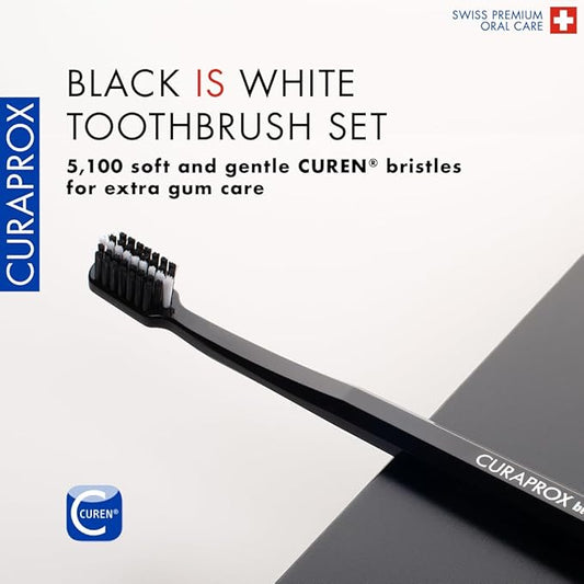 Curaprox Toothbrush Duo – for Adults | Stylish Black toothbrushes with Ultra-Soft filaments | Whitening-Friendly | Black | 2-Pack