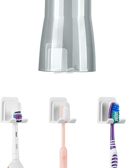 4 PCS Toothbrush Holder Wall Mounted with Cup Holder for Bathroom, Self Adhesive Toothbrush Storage Organizer for Shower, Mini Toothbrush Hanger Rack for Dorm, Cabinet