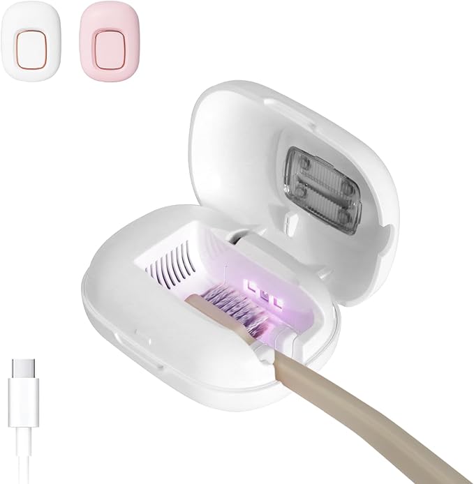 Toothbrush Holder, Toothbrush Cleaner Case, Portable USB Charging Toothbrush Cover with U V-C Light, Travel Toothbrush Holder (White-Fan-Heat)