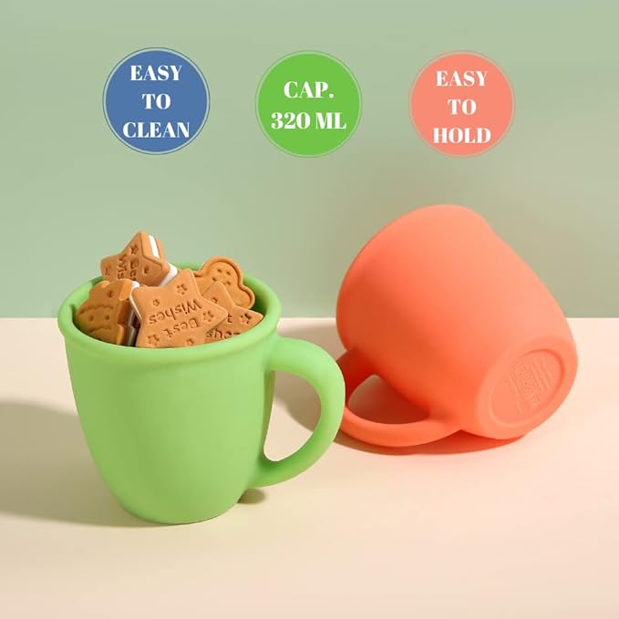 2 Pack 11 Ounce Silicone Training Cups for Baby and Kid, Toddler Learning Cup with Handles, BPA Free, Microwave & Dishwasher (Strawberry Red & Fruit Green)