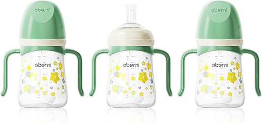 Toddler Sippy Cup 10oz, Weighted Straw Baby Drinking Water Bottle with Valved Spout for 6+ Months, 300ml/Green/3Pack