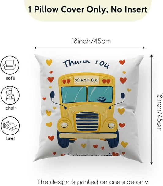 Cirzone School Bus Driver Gifts -18x18Inch Throw Pillow Cover Cute Bus Driver Appreciation Gifts with Gift Box Perfect Birthday Father's Day Pillow Cover Gifts for Home Sofa Decor