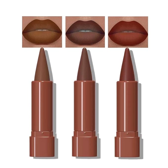 2-in-1 Gradient Matte Lipstick & Lip Liner Set, 3Pcs Long Lasting Waterproof Lip Crayon for Women, Flawless Contour, Lightweight Ombre Lip Color Pencil (01#05#08#)