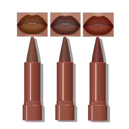 2-in-1 Gradient Matte Lipstick & Lip Liner Set, 3Pcs Long Lasting Waterproof Lip Crayon for Women, Flawless Contour, Lightweight Ombre Lip Color Pencil (01#05#08#)
