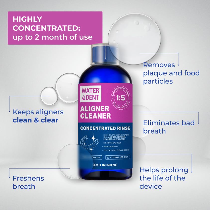 ALIGNER Cleaner Rinse | Concentrated | Clean aligners, retainers, dentures, Mouth Guards, Dental Appliance | 4 Month Supply, Alcohol Free, Minty & Fresh. Made in USA - Pack of 2 (33 fl.oz)