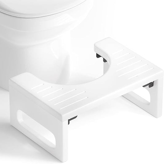 AmazerBath Bamboo Toilet Stool, 7 Inches Foldable Squatting Potty Stools for Adults, Non-Slip Pooping Stool for Bathroom, 0.79" Thickness Poop Foot Step Stools for Kids, White