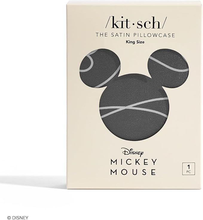 Kitsch & Disney Mickey Mouse Satin Pillowcase with Zipper Softer Than Silk, Cooling Pillow Case for Hair & Skin, Wrinkle Free, Machine Washable, King Size (19x36)