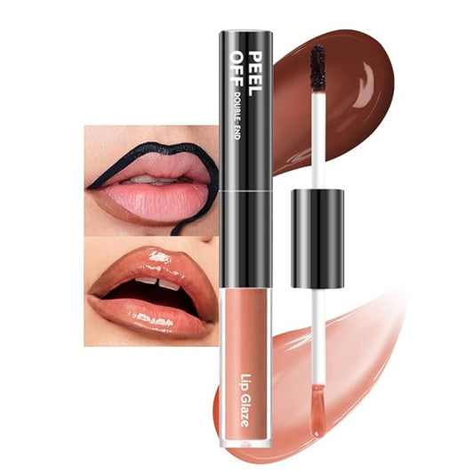 Dual-Ended Peel Off Lip Liner & Stain in Caramel Nude – Tattoo-Like Peel Off Lip Stain Liner + Hydrating High Shine Nude Lip Tint, Long-Lasting Waterproof Smudge-Proof Duo for Natural Nude Brown Lips