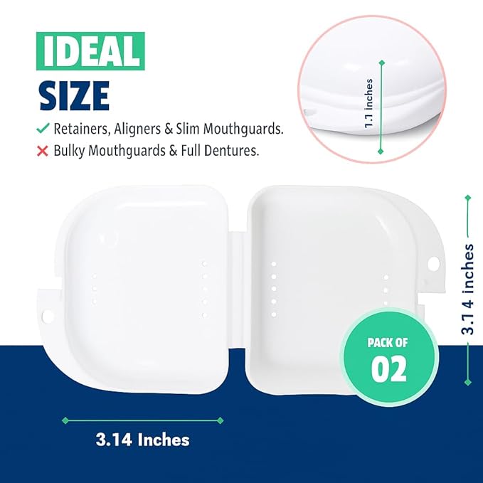 Retainer Case - Pack of 2 - Odorless Mouth Guard Case - Retainer Holder - Ventilated, Durable & Hygienic Night Guard Cases for Travel, Carrying and Protecting Braces, Partial Dentures & Aligners