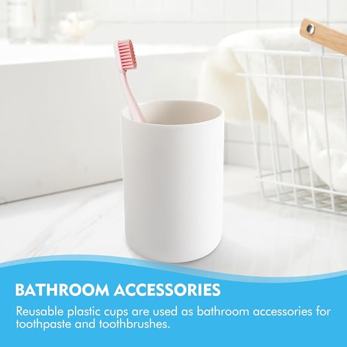 Bathroom Toothbrush Holder Cups, White Plastic Drinking Cups Mouthwash Cup Reusable Water Cup Bathroom Storage for Home Travel, 300ml(White)
