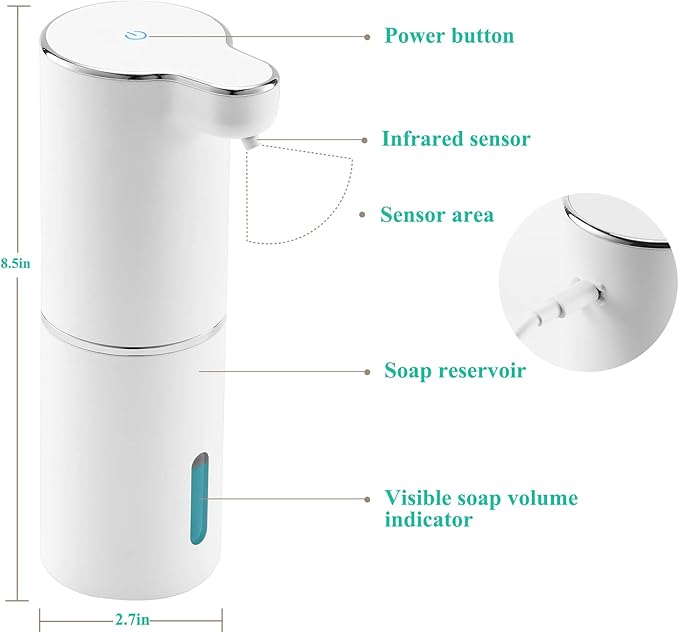 LAOPAO Soap Dispenser, Automatic Foaming Hand Soap Dispenser Touchless Rechargeable Bathroom Countertop Soap Pump for Kids Xmas Gift 300ml
