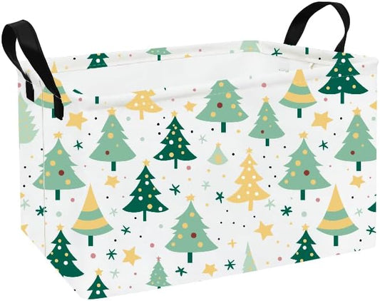 HUNRUNG Rectangle Storage Basket Cute Canvas Organizer Bin for Pet/Children Toys, Books, Clothes Perfect for Rooms/Playroom(Christmas tree)