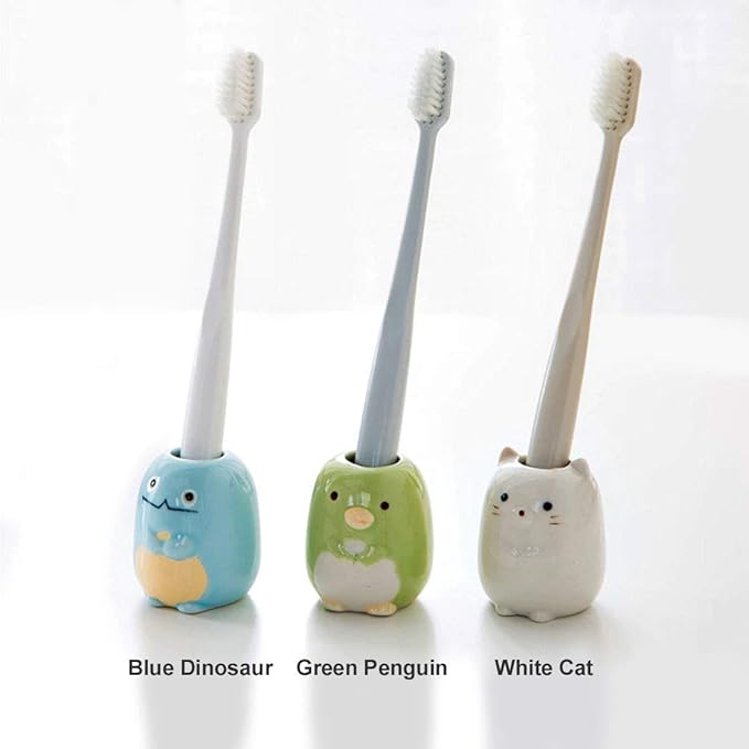 GARASANI Mini Ceramic Toothbrush, Toothpick Holder Cartoon Animal Tooth Brush Stand Kids Toothbrushes Storage Rack Toothpick Approx 350 (White cat)
