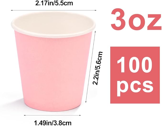 100 Pack 3 oz Pink Paper Cups,Mouthwash Cups, Disposable Bathroom Cups,Small Paper Cups 3oz Ideal for Bathroom, Supermarket, Birthday Party, Picnic and BBQ