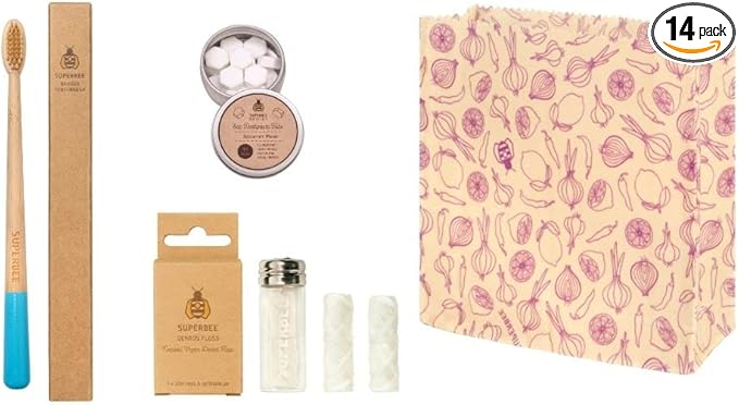 SuperBee Travel kit with Dentos Toothpaste Tablets 14 tabs, Natural Floss, Soft Bristles Bamboo Toothbrush - Fluoride Free & Eco Friendly, Travel Size kit Plastic Free