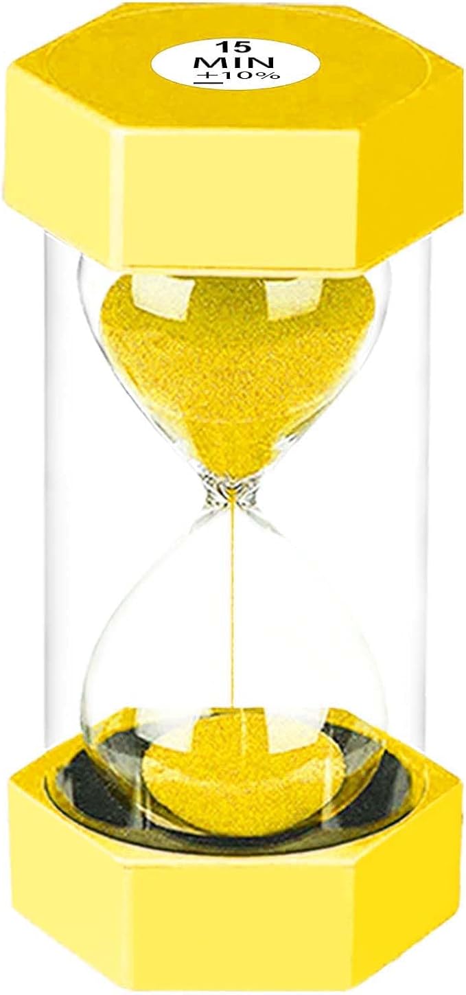 Hourglass Sand Timer 15 Minute： Colorful Sand Clock 5 Minute, Small Yellow Sand Watch 15 Min, Plastic Hour Glass Colorful Sandglass Timer for Kids, Games, Classroom, Decor