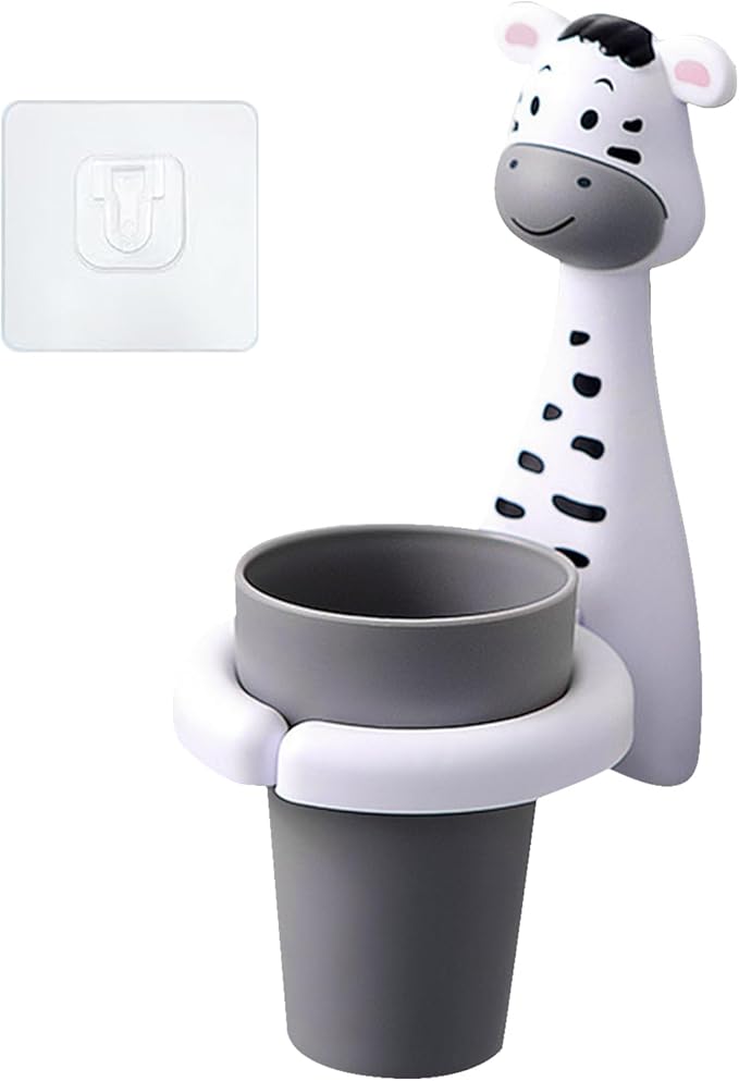 Kids Toothbrushes Holder Animal Tooth Cup Holder,Mouthwash Cup Rack for Children,Wall Mounted Sucker Toothpaste Storage Set Cute Household Toothpaste Rack No Punching Shelf Bracket with Cup (Zebra)