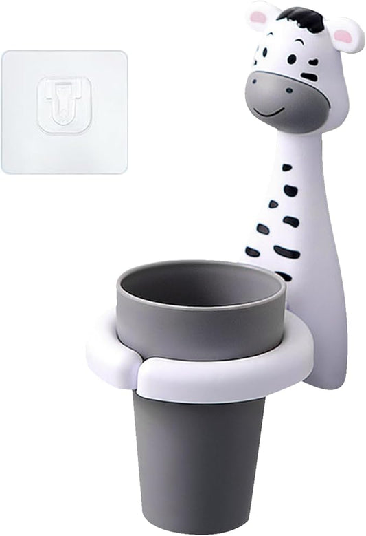 Kids Toothbrushes Holder Animal Tooth Cup Holder,Mouthwash Cup Rack for Children,Wall Mounted Sucker Toothpaste Storage Set Cute Household Toothpaste Rack No Punching Shelf Bracket with Cup (Zebra)