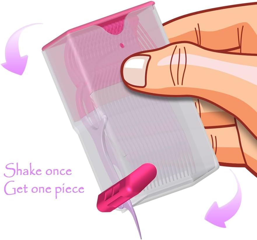 Shaker Dental Floss Picks Travel Case for On-The-Go, Dispenser + Cartridges, Each Cartridge Contains 20 High-Performance Floss Picks (1 Dispenser + 5 Cartridges, Red)
