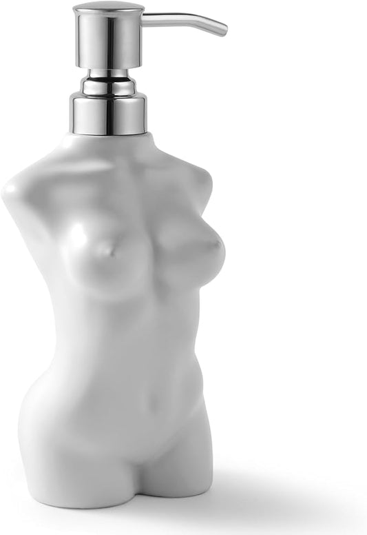 Ceramic Soap Dispenser with 304 Stainless Steel Pump Hand Lotion Liquid Dispenser Refillable for Kitchen and Bathroom Decorative (Matt White)