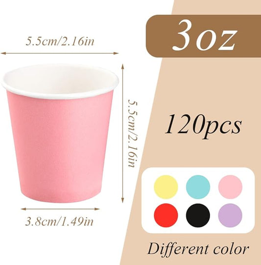 120 Count 3oz Colorful Paper Cups,Mouthwash Cups, Disposable Bathroom Cups,Small Paper Cups 3oz Ideal for Bathroom,Supermarket,Birthday Party,Picnic and BBQ(Mixed Colors)