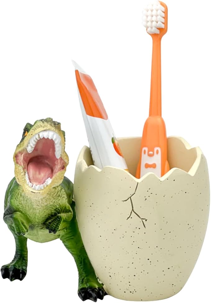 FlidRunest Dinosaur Kids Toothbrush Holders for Bathrooms - Cute Dino Tooth Brush Holder - Easy to Clean Toothbrush and Toothpaste Holder - Toothbrush Holder Toothbrush Organizer-Green