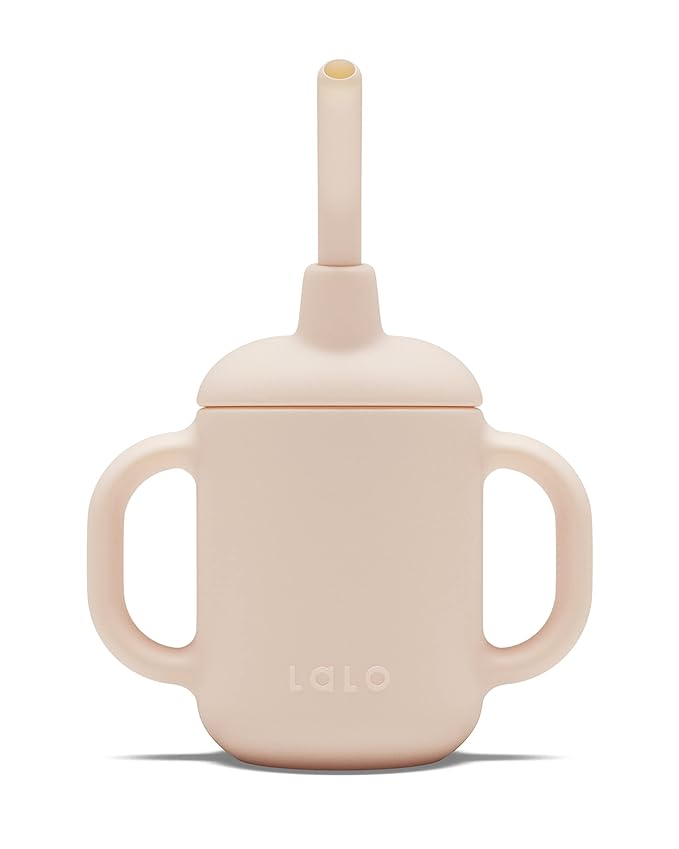Lalo Little Cup, Non-Toxic Silicone Straw Cup with Handles - Baby and Toddler Sippy Cup - Mini Cup and Straw Training System, 4oz, Grapefruit