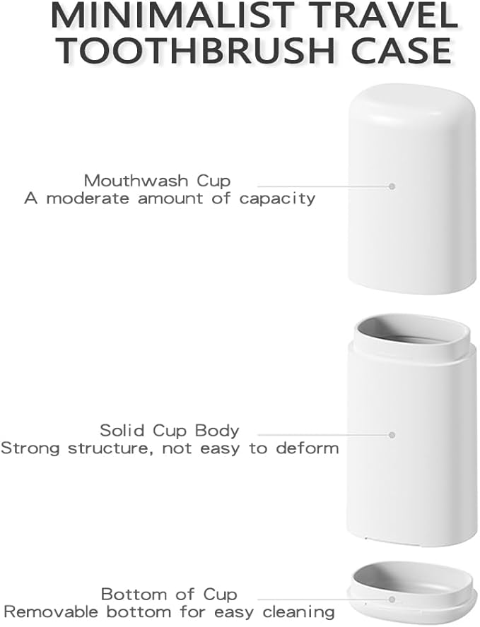 Toothbrush Travel Case, Portable Tooth Brush Holder and Toothpaste Cover, Plastic Travel Toothbrush Cup with Cover, Compact Storage Container for School Camping Business Trip Bathroom (Gray)