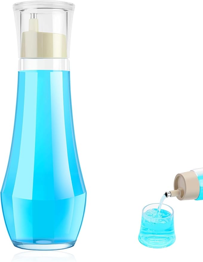 Tiyafuro Glass Mouthwash Dispenser for Bathroom, 8.8OZ Mouth Wash Container Bottle with Lid Cup, Small Clear Refillable Mouthwash Holder Decanter for Countertop, Multifunctional Glass Bottle