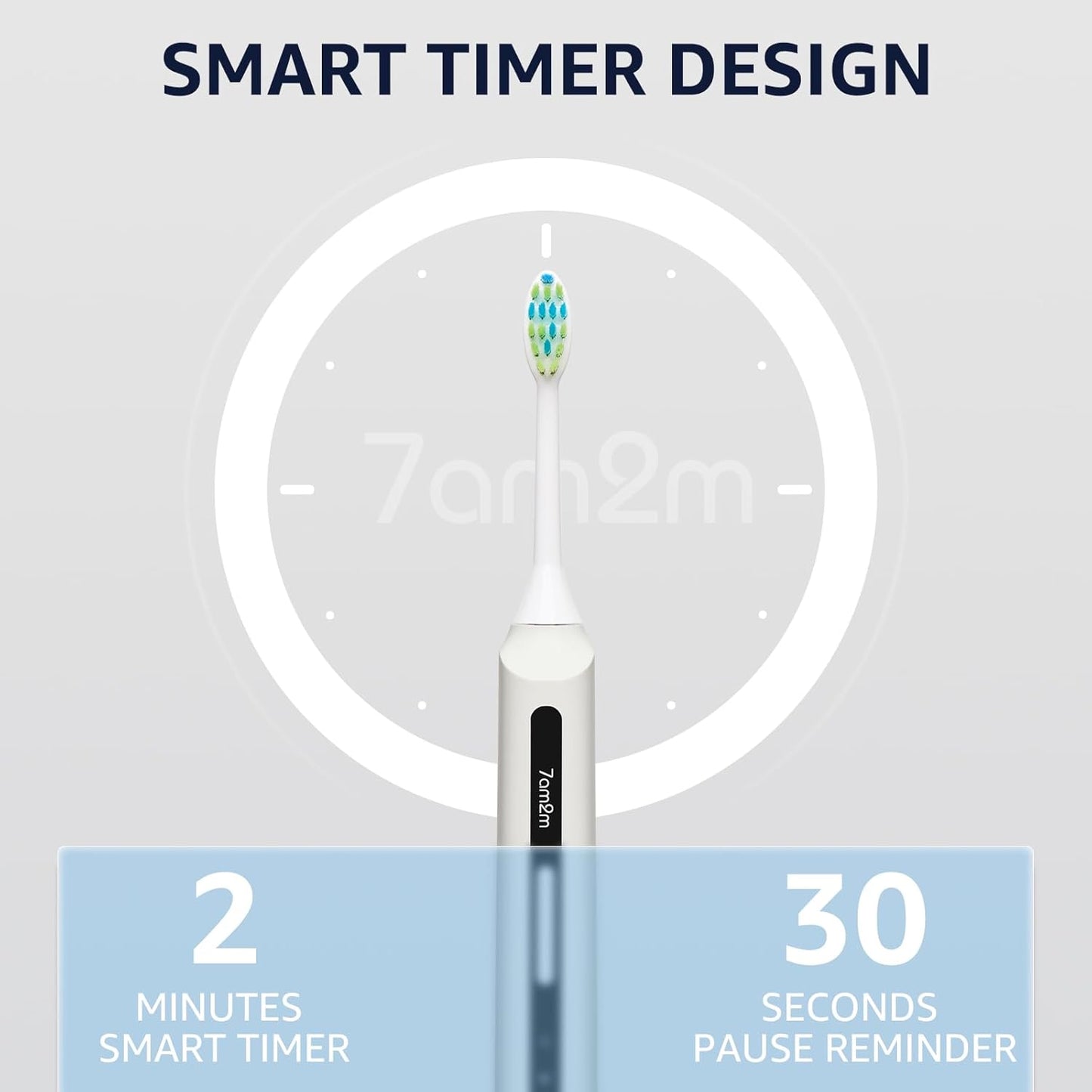 7AM2M Sonic Electric Toothbrush, High Power Rechargeable Toothbrushes, with 8 Brush Heads for Adults and Kids, 15 Adjustable Modes, Built-in 2-Minute Smart Timer, 4 Hours Fast Charge(White)