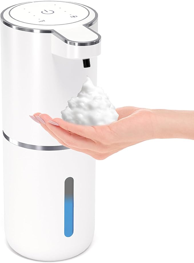 Automatic Foaming Soap Dispenser,Touchless Foam Soap Dispenser,12.8oz Rechargeabled Wall Mounted Smart for Bathroom and Kitchen Dish Soap,Easy for Toddlers(White)