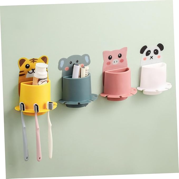 Creative Wall-Mounted Toothbrush Holder Pink Pig Design Suction Cup Bathroom Storage Rack No-Drill Compact Shelf for Bathroom Organization and Toothbrush Toothpaste Storage