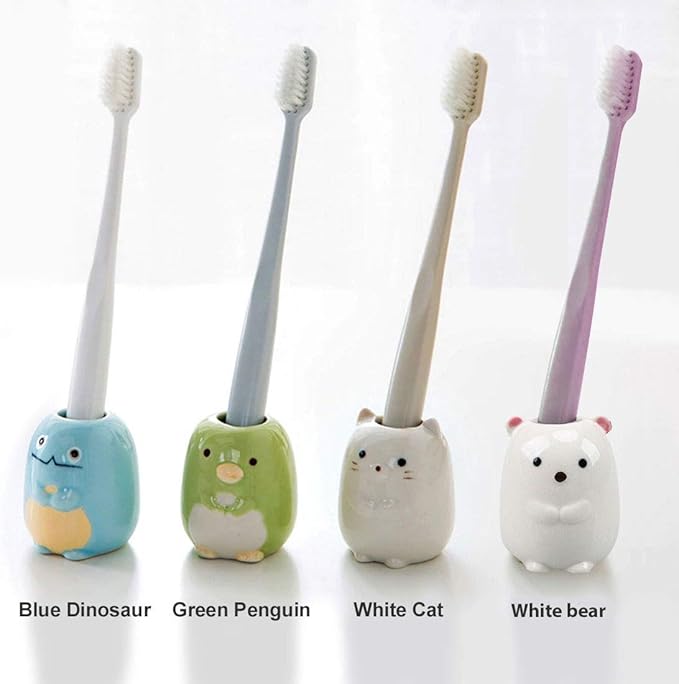 GARASANI Mini Ceramic Toothbrush, Toothpick Holder Cartoon Animal Tooth Brush Stand Kids Toothbrushes Storage Rack Toothpick Approx 350 (White Bear)